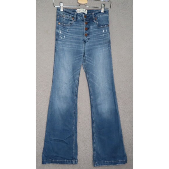 Abercrombie & Fitch Jeans 2 R Wide Leg Flare High Rise Button Fly Rips - Picture 1 of 12